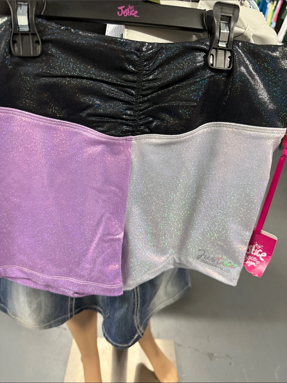 Justice Colorblock Glitter Skort in Black, Lavender & Silver